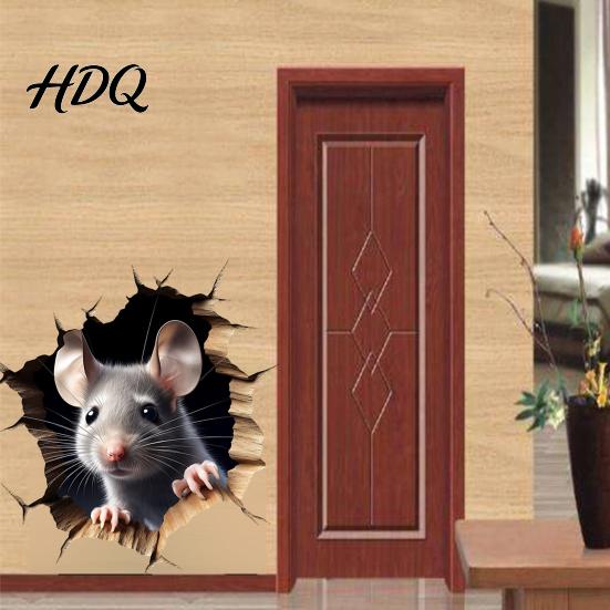 Decorazione da Parete Divertente per Ufficio in Casa Decalcomania Grigia con Topo che Sbircia Adesivo Decorativo Rimovibile Effetto Buco 3D per Bagno Vetro PVC Arte Soggiorno
