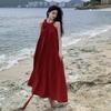[Original Size] Holiday Wind Neck Red Dress Women's Summer Sanya, Yunnan Seaside Vacation Atmosphere