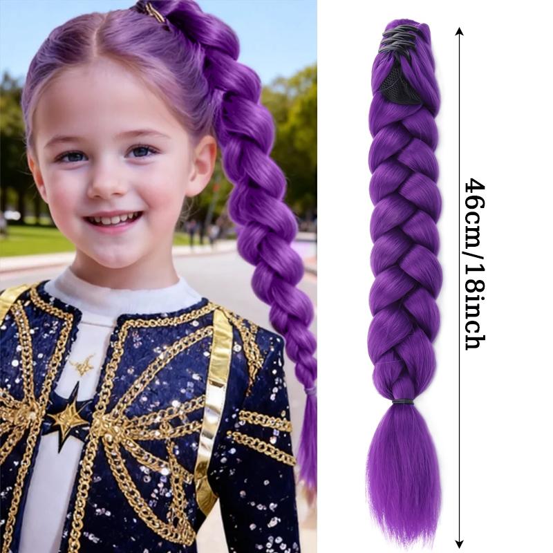 18palcové fialové pletené vlasy Ponytail Rozšíření Paruka Sponka do vlasů Ponytail Krabí sponky do vlasů pro děti Párty Cosplay Použití Fialová paruka