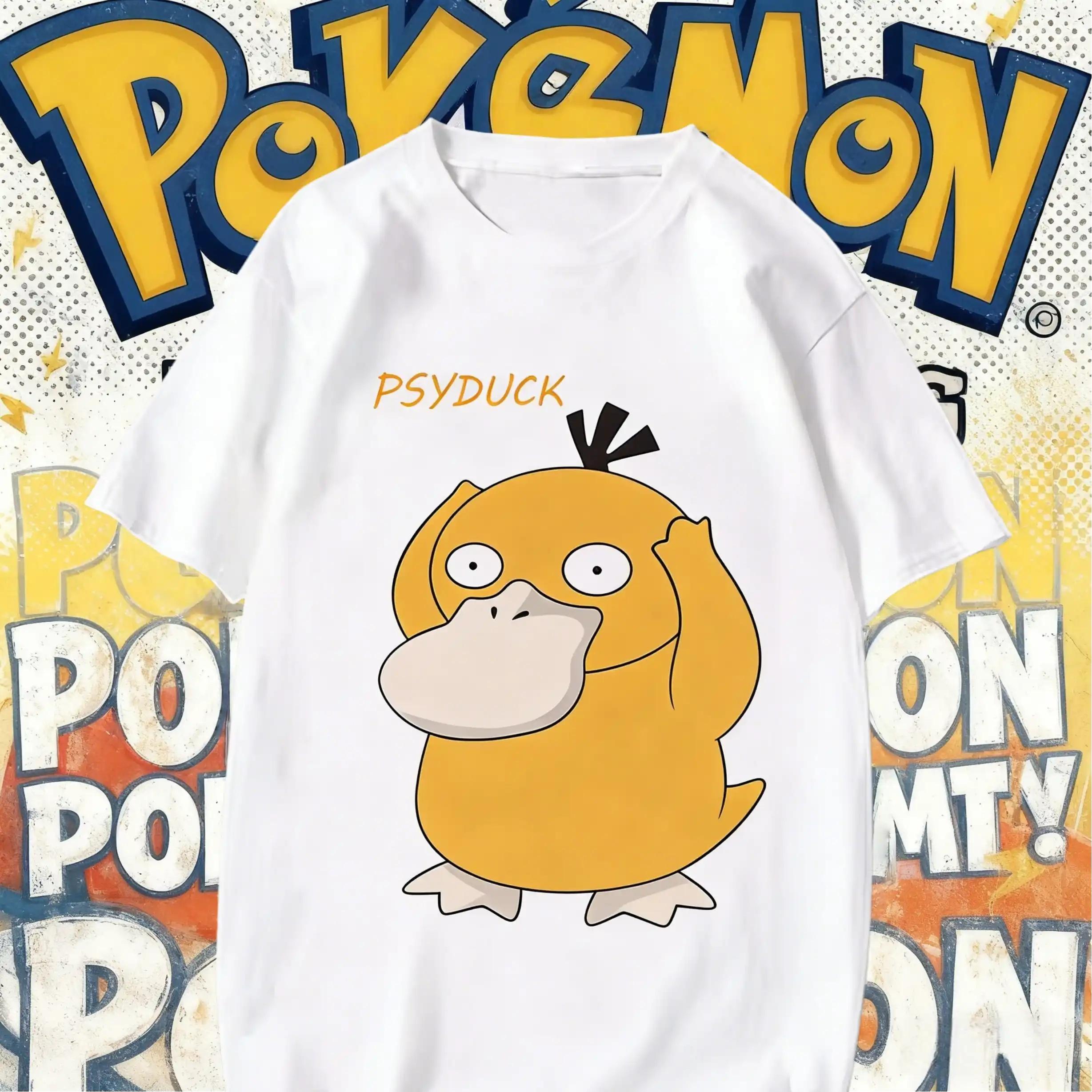 

2026 New Psyduck Oversized Anime Parent-child T Shirt Man Women Cotton Short Sleeve Tee Y2k Clothes Casual Top Summer Fashion... S разноцветный