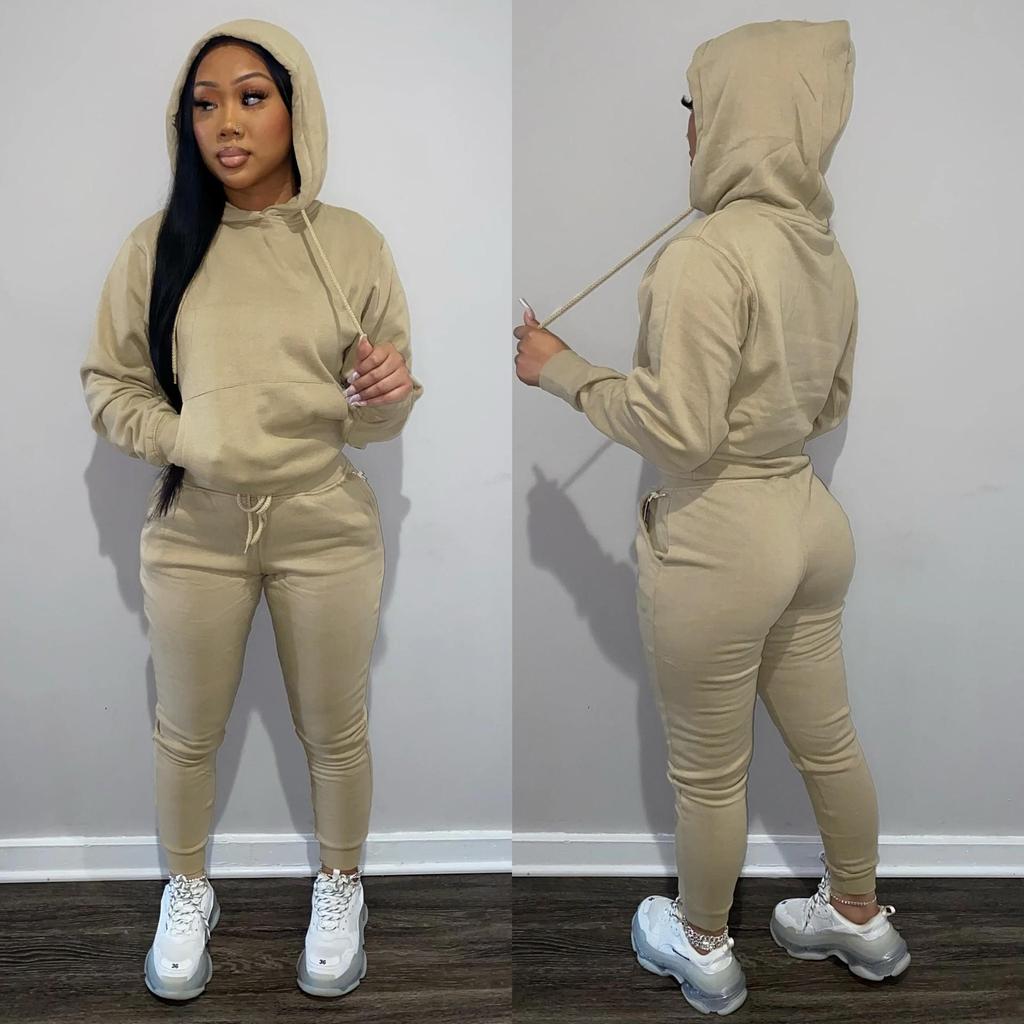 European & American Women's Plus Velvet Hooded Sweatshirt & Pants Set - Casual Sportswear