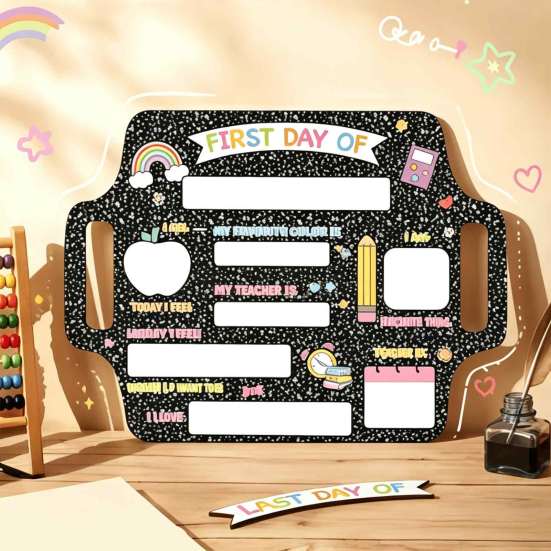 Kids Study Planner First and Last Day of School Board Sign for Kids, Reusable Wooden Cute Desktop Decor Chalkboard Sign, Writing Daily Notes Schedules