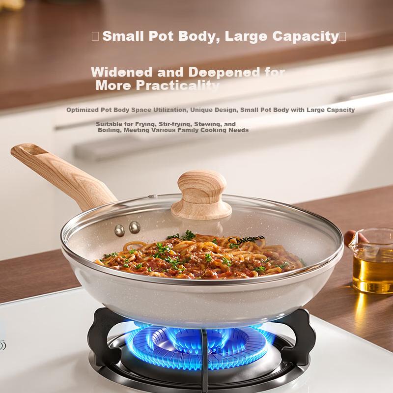 Midea 26cm With Lid, Titanium Non-Stick Frying Pan Skillet for Eggs and Steak, Compatible with Induction Cookers, Home Use