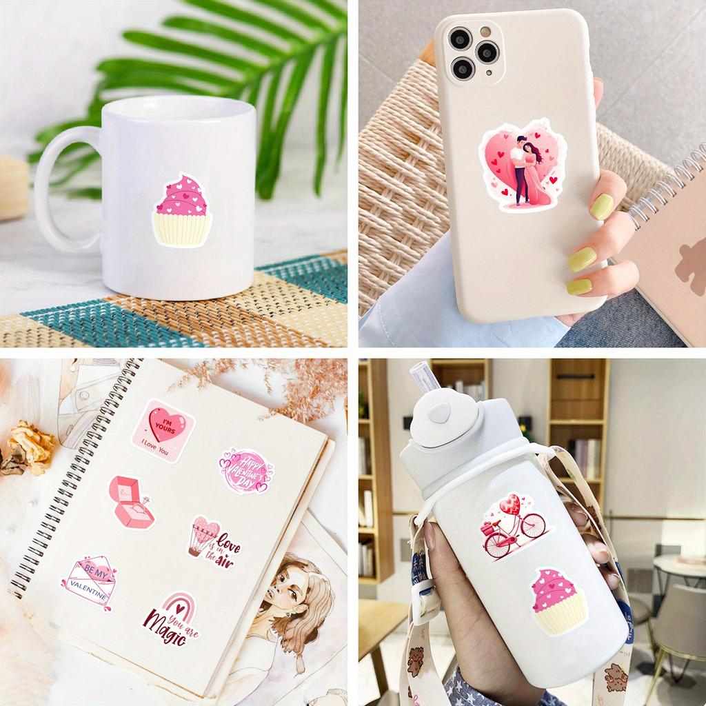 50pcs Vinyl Cartoon Love Decals, Reusable, Self-Adhesive, Romantic Valentine'S Day Themed, for Stationery, Laptops,Water Bottles
