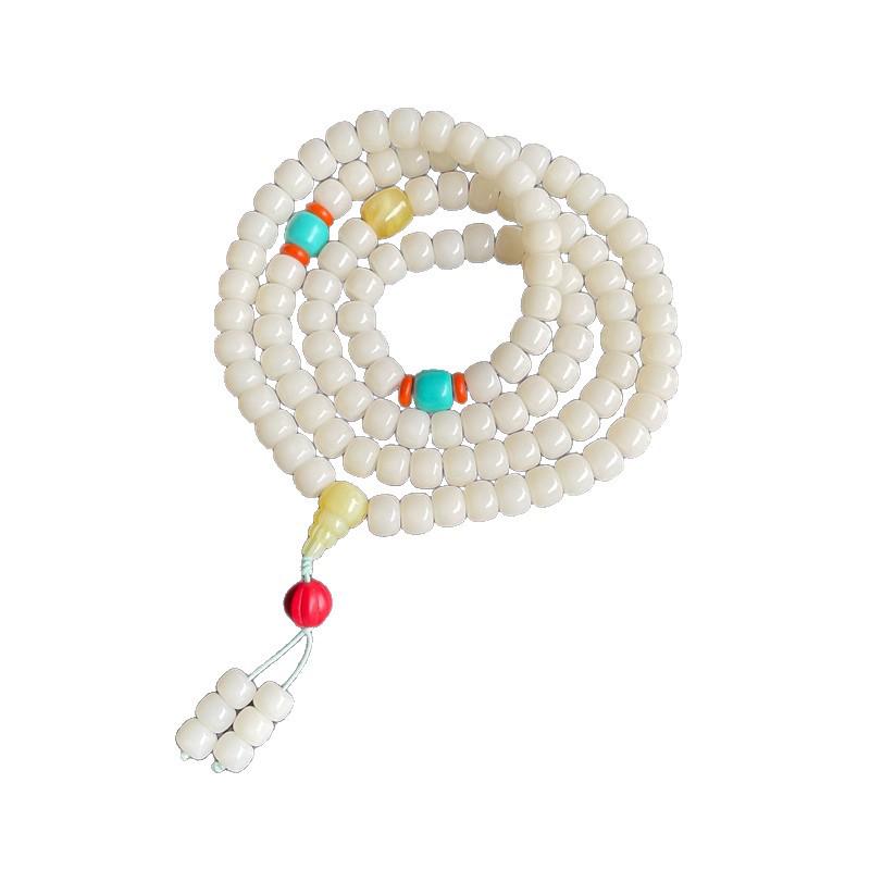 White Jade Bodhi Seed Bracelet: 108 Buddhist Prayer Beads Multi-strand Necklace for Men & Women