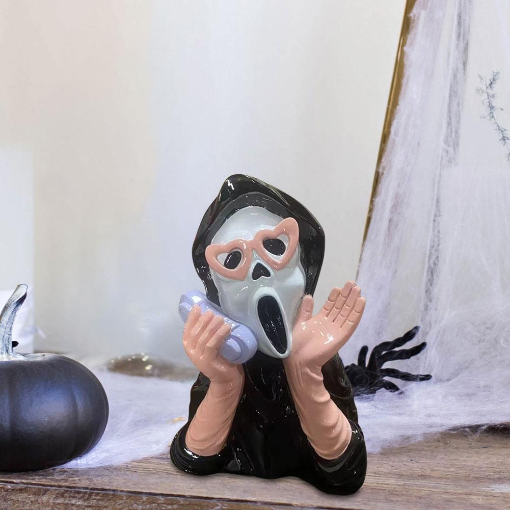 Creative Halloween Resin Ornament Screaming Girl Telephone Ghost Statue Decor Halloween Party Game Room Setting Prop Supplies