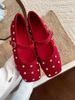 Rhinestone Flat with Skirt Mary Jane Single Shoe Woman 2025 Spring French Evening Commuter Grandma Shoe Trend