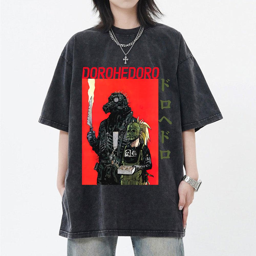 Anime Dorohedoro Gyoza Crazy Hungry Bug Vintage Washed T-shirt Men Women Manga Graphic T-shirts Gothic Horror Oversized T Shirts