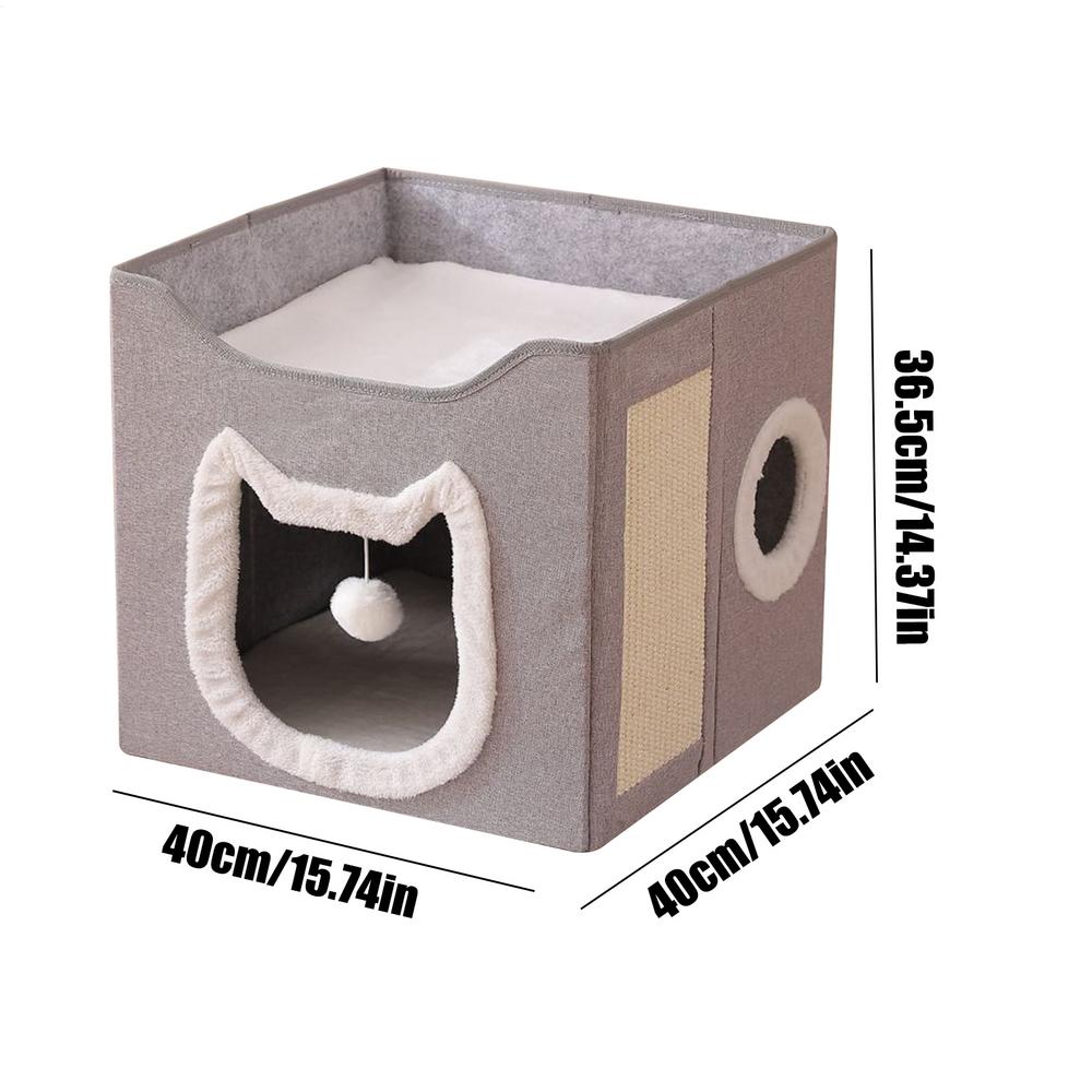 Cat Cave Foldable Pet Shelter House 2-Layer Large Cave Bed Shelter Hideaway Kennel With Scratch Pad And Ball For Cats Dogs