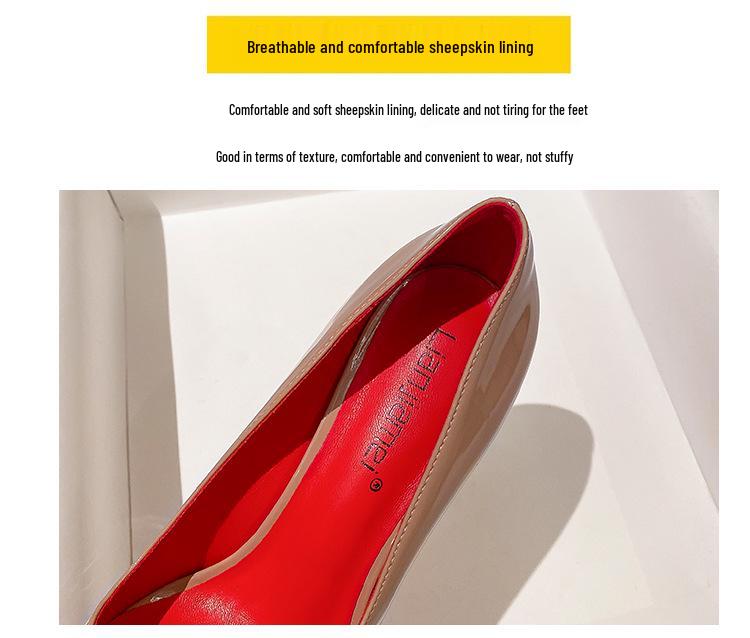 Women's Black Patent Leather Pointed Stiletto Heels - Red Bottom, Small Size, French Style