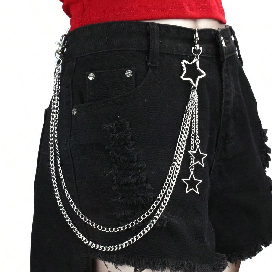 Europese en Amerikaanse Sieraden Gepersonaliseerde Mode Veelzijdig Holle Vijfpuntige Ster Broekketting Hip-hop Trend Meerlaagse Accessoires zilver