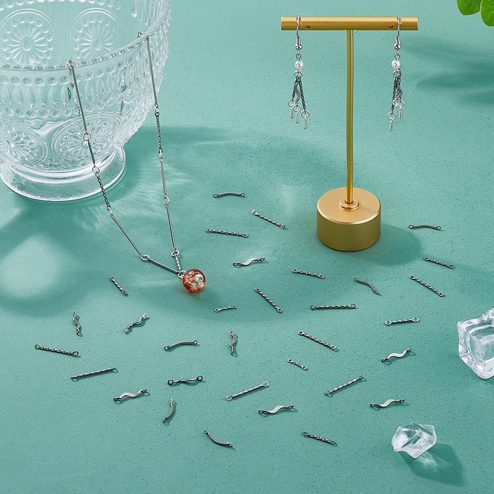 DICOSMETIC 150Pcs 5 Styles Bar Links Connectors Stainless Steel Twisted Bar Link Charms 10/15/20mm 2-Hole Stick Strip Connectors Earrings Connector