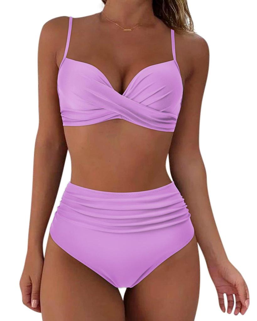 סט ביקיני מותניים גבוהים עם אפקט פוש-אפ - דגמי 2023 אחידים ומודפסים