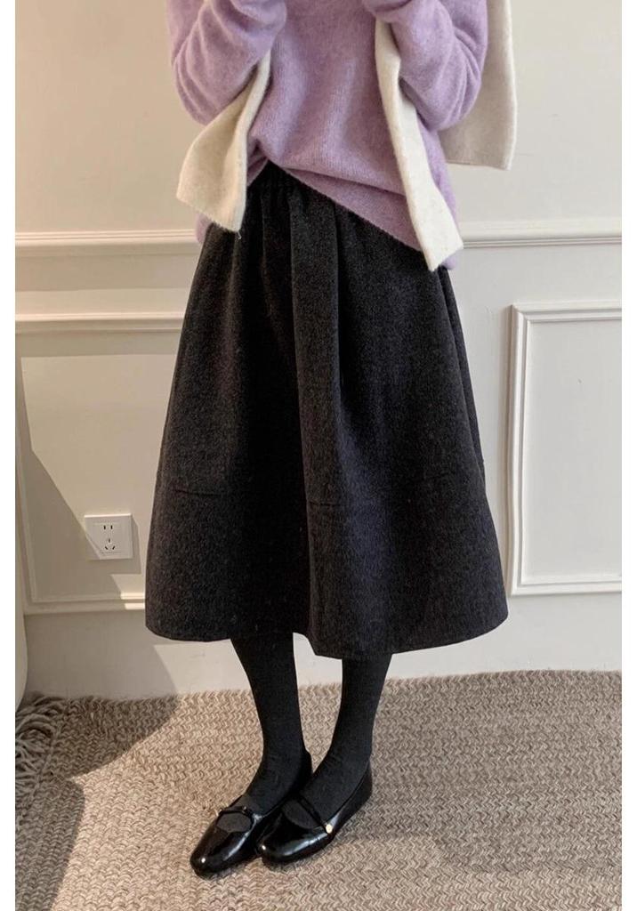 Solid Woolen A-Line Petite Midi Skirt for Women - Autumn/Winter 2025 Collection