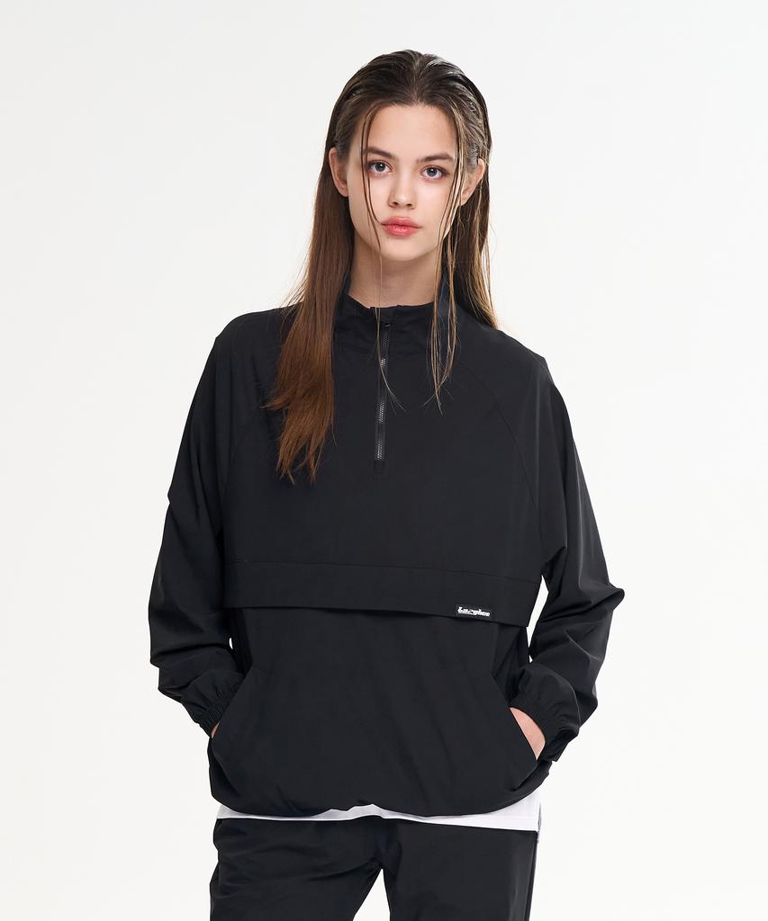 Lazybee [Summer] Airlight Stretch Multisport Running Windbreaker Anorak Jacket Top W Black