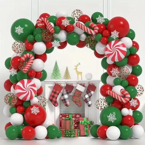 Christmas Red Green Cane Sugar Aluminum Film Balloon Wreath Arch Set Ornaments Candy Birthday Party Supplies