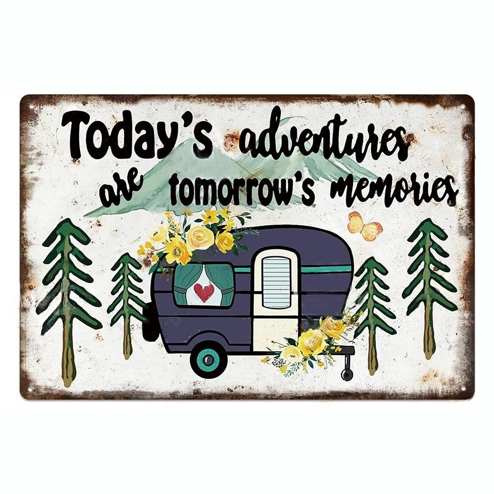 Camping Metal Posters Tin Sign Decor Vintage Plaque Metal Plate Retro Posters Wall Art Decor for Trip