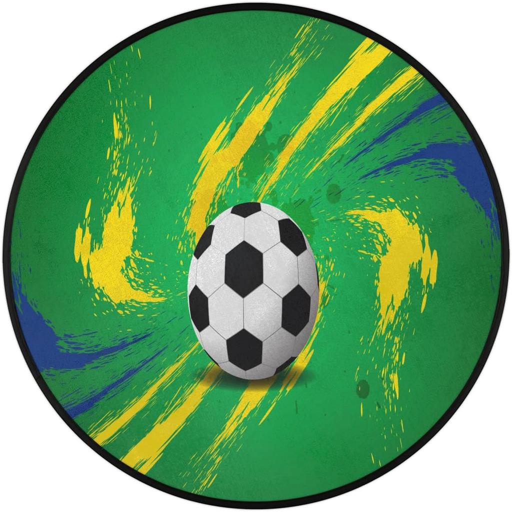 Sports Balls Soccer Balls Round Rug,Washable Soft Circular Floor Mat, Non Slip Low Pile Area Rugs for Kids Room Bedroom Bathroom