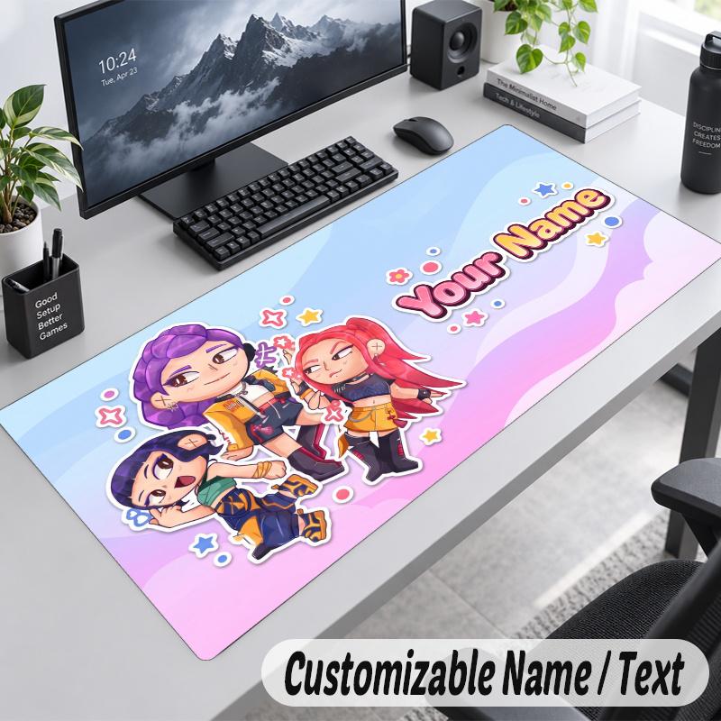Kpop Demon Hunters Personalized Large Mouse Pad Custom Name Text Extended Desk Mat Gaming Mousepad