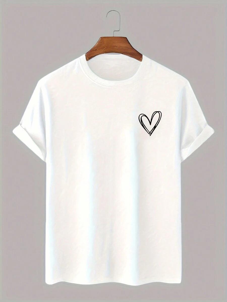 

Unisex s Elastic Comfortable Simple Heart Print Round Neck Short Sleeve T-Shirt XL