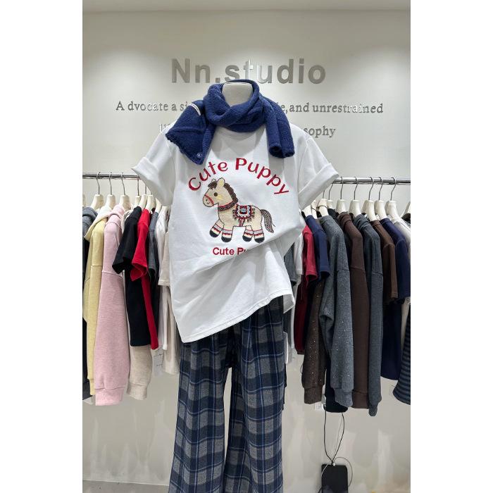 2026 New Year's Red Little Horse Oversized Mid-length Women's T-shirt - Early Spring De Rong Design