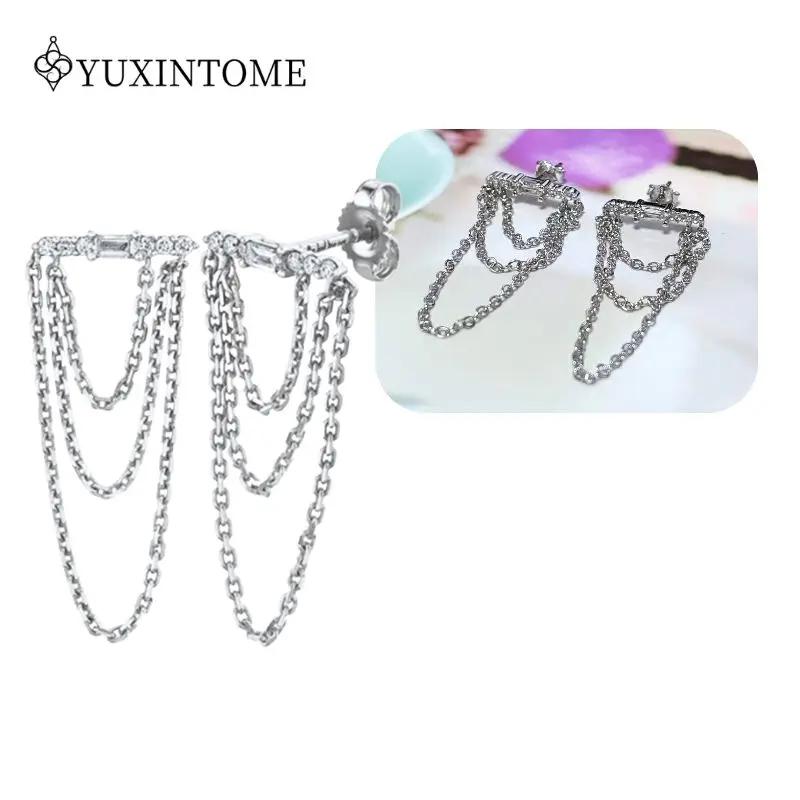 925 Silver Ear Needle Crystal White Zircon Silver Series Tassel Drop Earrings Luxury Fashion Party Jewelry Accessories
