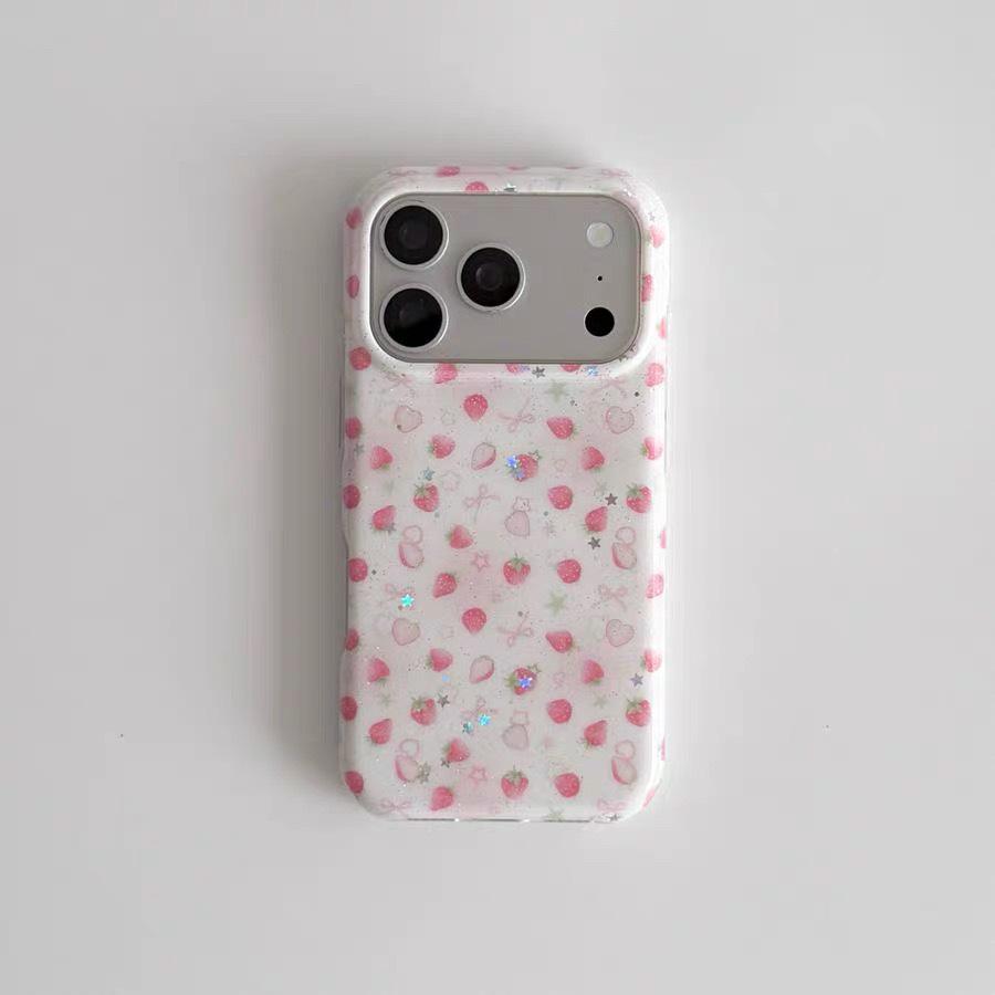 

Strawberry Heart Rhinestone iPhone 16/17 Pro Max Protective Case Cover, Girly Heart Design iPhone 14 Pro Max