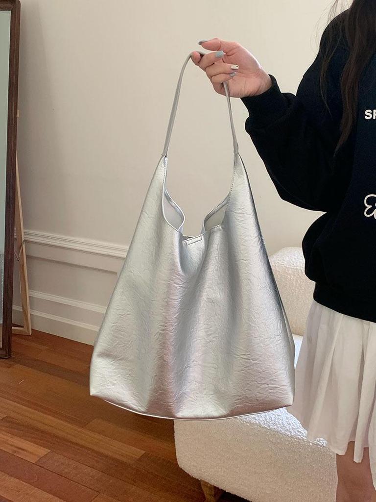 Niche Silver Women's Underarm Bag 2025: Trendy Korean Style, Versatile, Large Capacity Shoulder Tote for Students