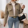 2025 New Women's Autumn and Winter New Spliced Simple Long-sleeved Zipper Lapel Woolen Jacket
