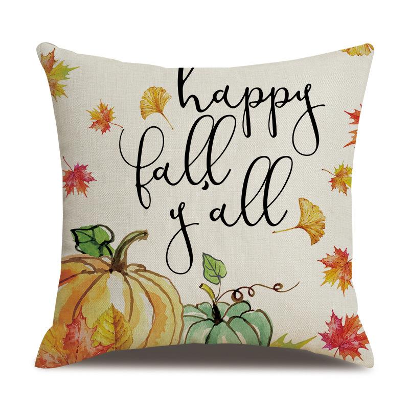 Thanksgiving Linen Pillowcase Autumn Pumpkin Print Pillow Cushion Cover