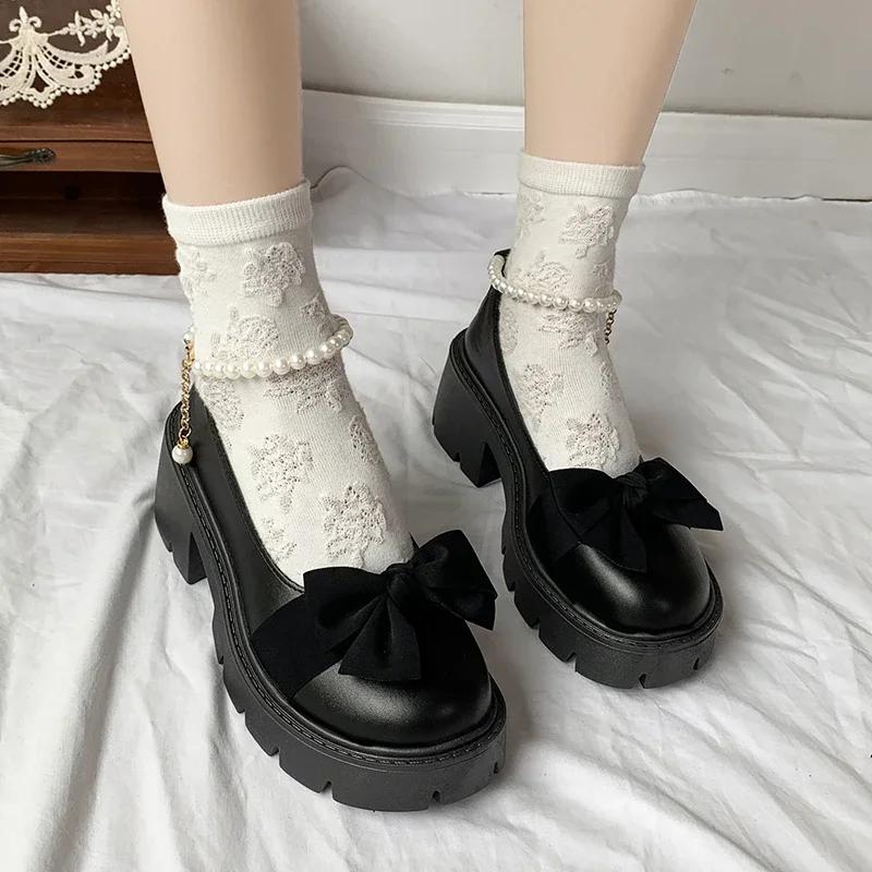 Fashion New Sexy Fashionable Elegant Shallow Mouth Round Toe Square Heel Thick Sole Casual Solid Color Bow Women's Shoes