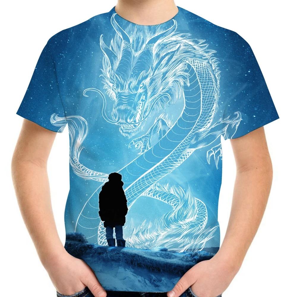 Summer Boys 3D Dragon Print Children's T-Shirt Kids Clothes Short Sleeve Top O Neck Shirts Fashion