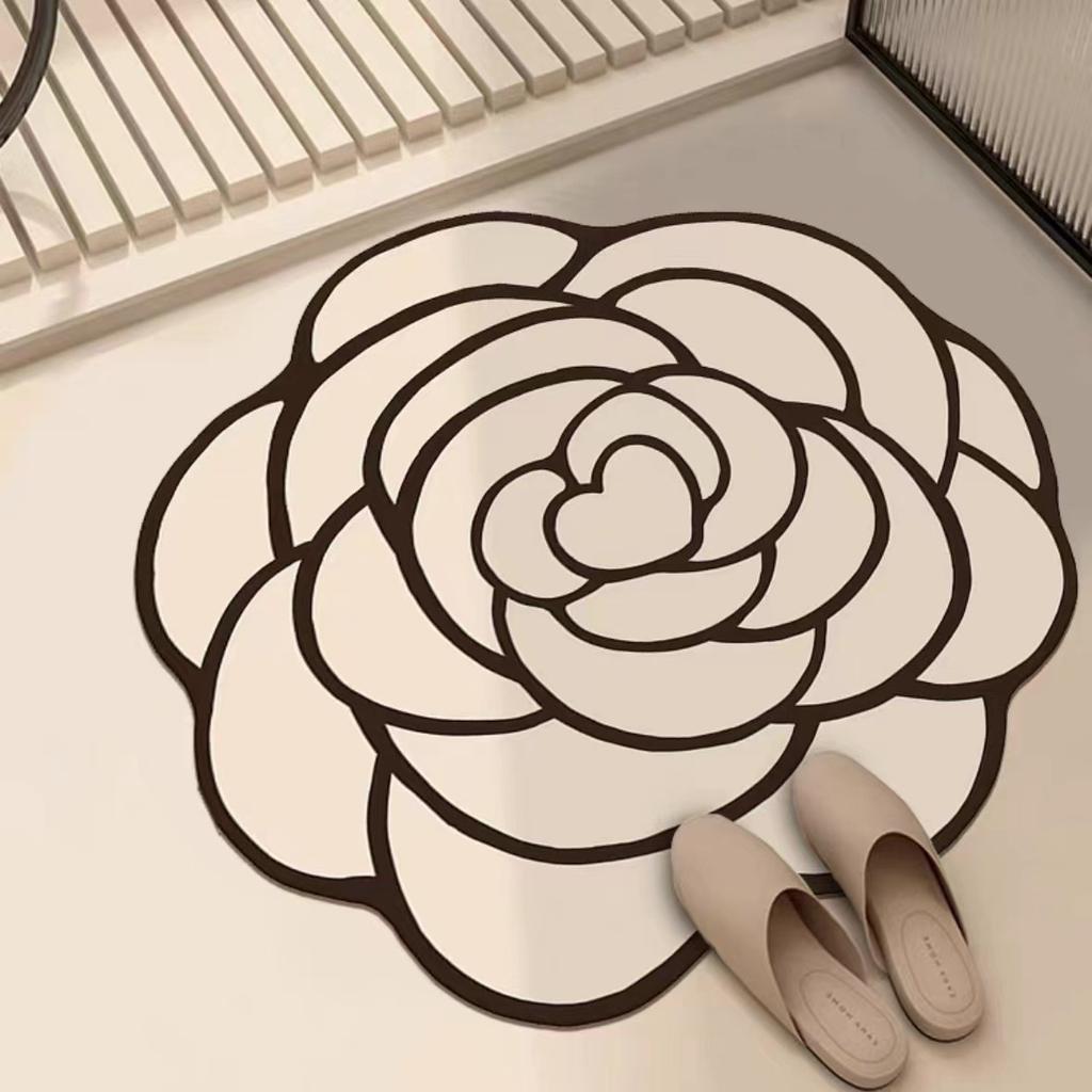 Crystal Velvet Camellia Special-Shaped Carpet Living Room Advanced Floor Mat Bedroom Cloakroom Foot Mat Study Swivel Chair Mat