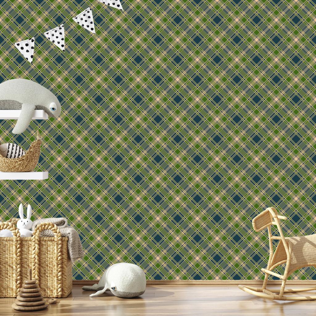 Christmas Autumn Plaid Wallpaper Olive and Brown 50x1000