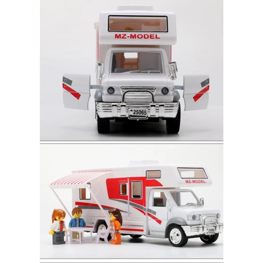 1/30 Diecast Luxury RV Recreational Vehicle Car Model Metal Toy Camper Van Motorhome Touring Car Model Sound and Light Kids Gift