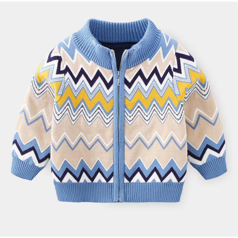 Thick Fleece Lined Striped Casual Sweater For Little Boys Kids