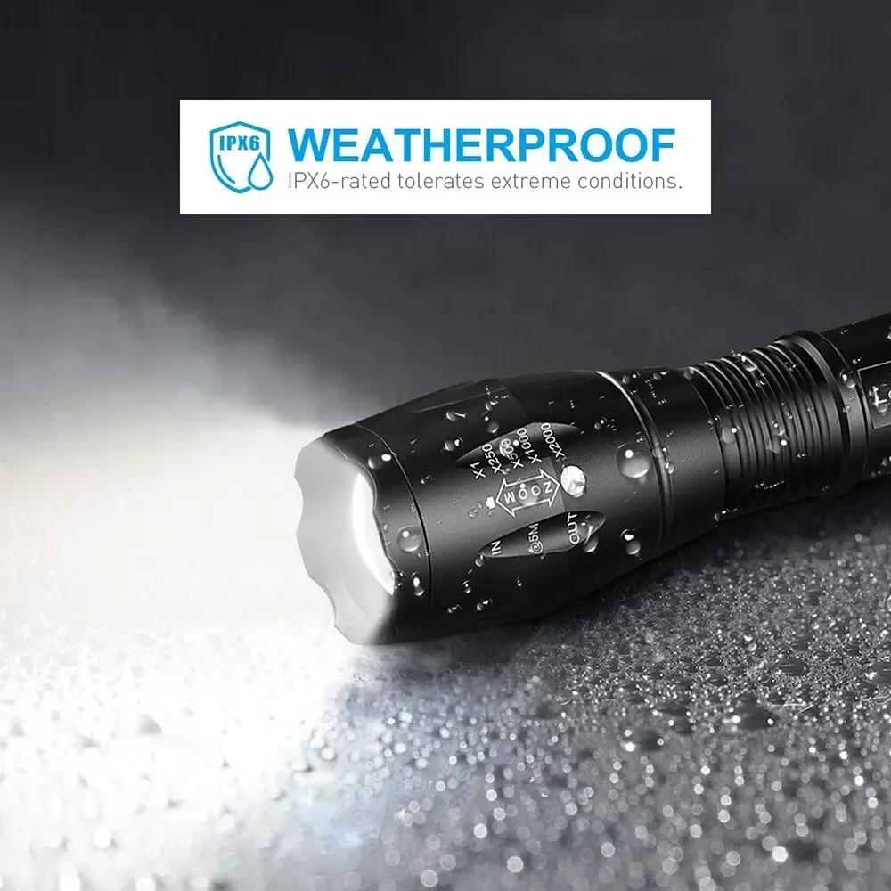 Aluminum Alloy T6 Flashlights LED Tactical Zoomable Flashlight Waterproof Camping Torch with 18650 Battery Long Lasting Lantern