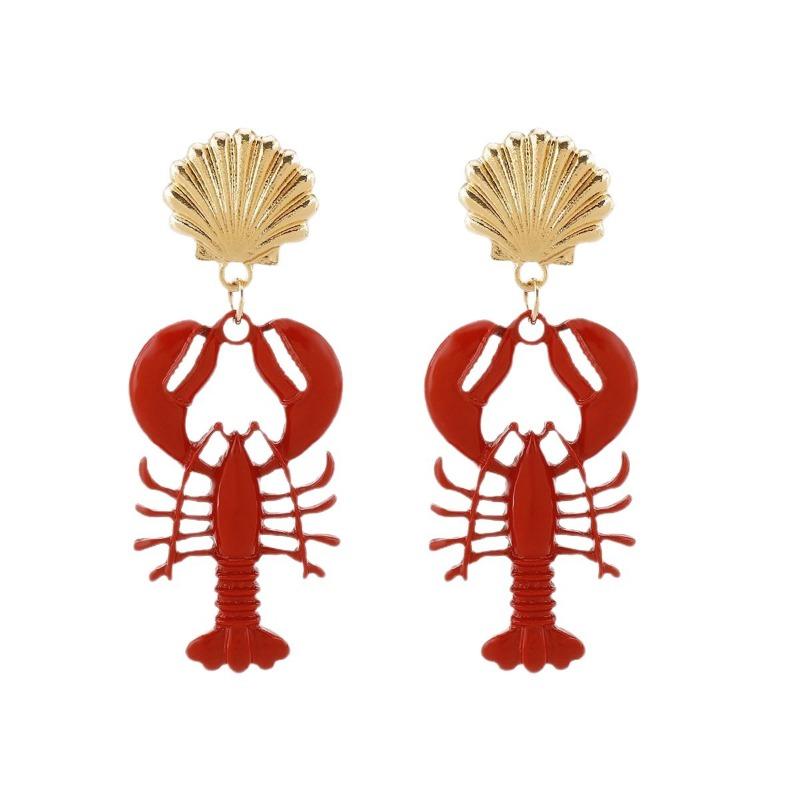 Rote Flusskrebs-Anhängerohrringe kreatives Nischen-Design Accessoires lässiger Stil Halskette Damen