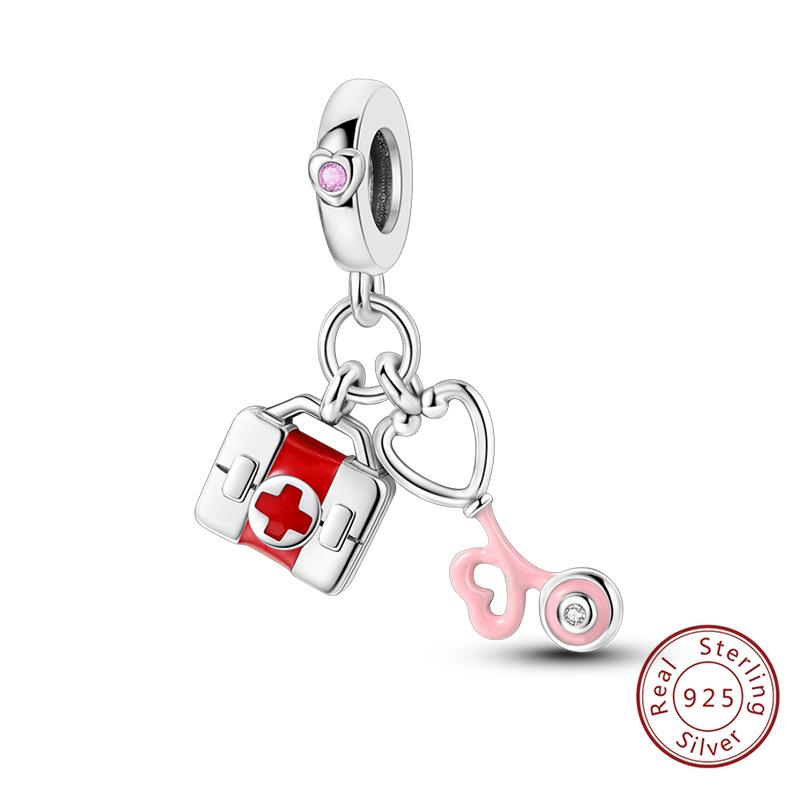 Silve Charms Beads Doctor'S Teeth Dentist Charms First Aid Kit Dangle For Bracelet Occupation Jewelry Gift