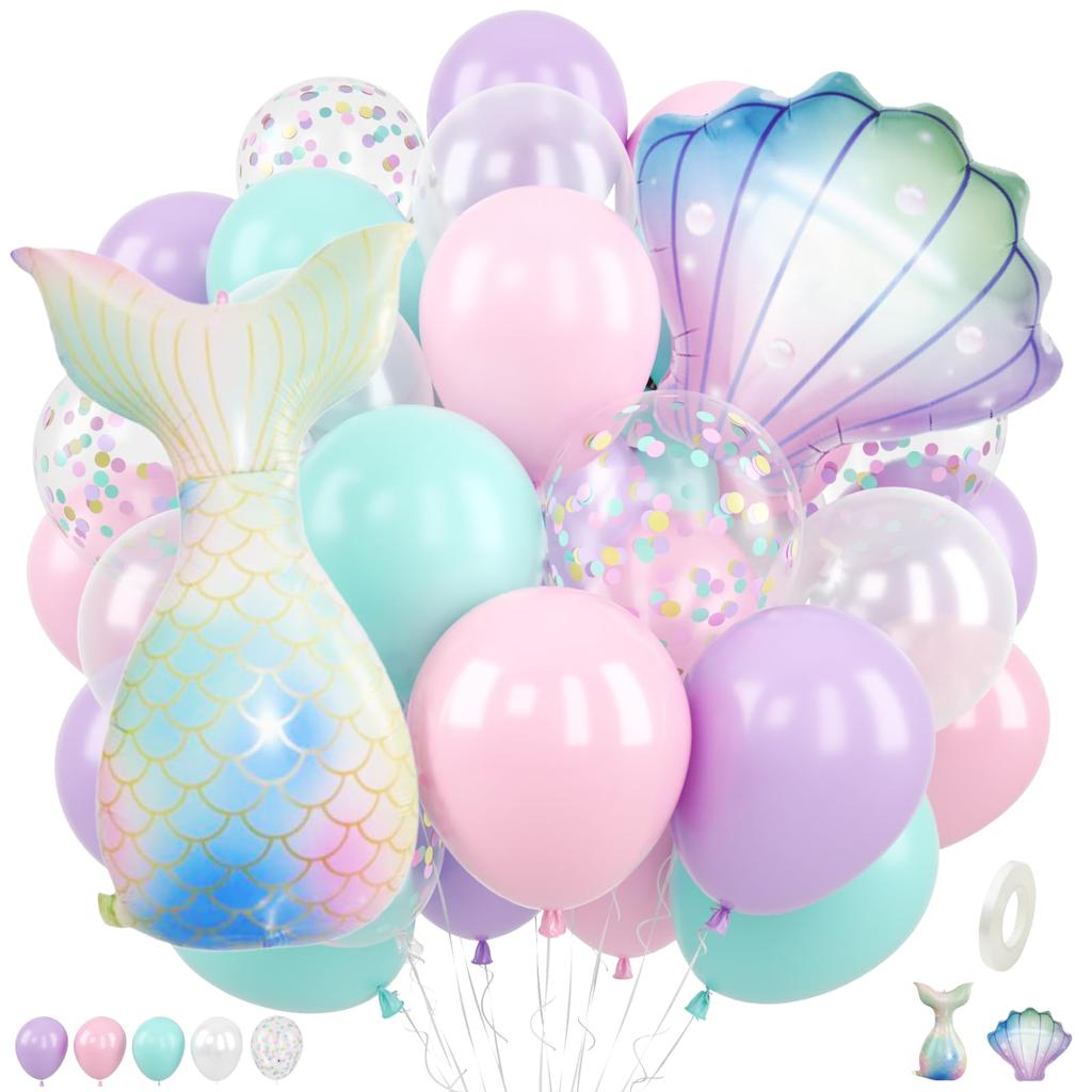 Mermaid Balloons Pink Purple Blue Pearl White Shell Ocean Themed Girls Kid Party Birthday Under the Sea Baby Shower Decoration 5
