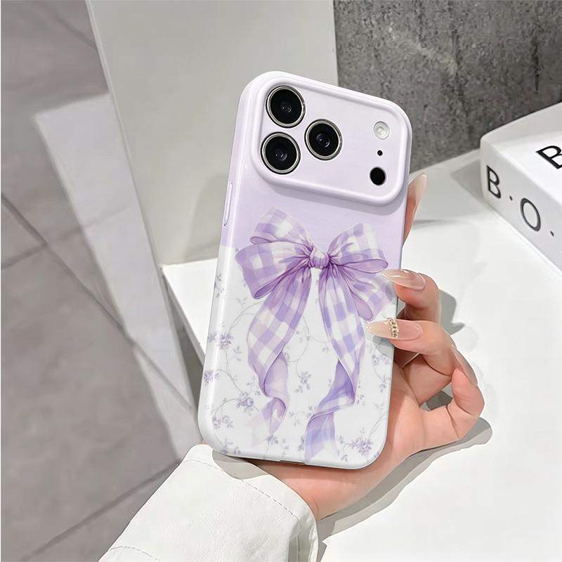 Delicate Lavender Gingham Bow Floral Toile Pattern Art Film Aesthetic Protective Shockproof Bumper Case Cover For iPhone 14 15 16 Pro Max Plus