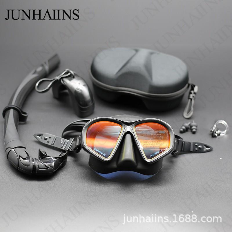 JUNHAIINS Low-Volume Freediving Mask With Tempered Glass Lens Adjustable Strap Snorkeling Diving