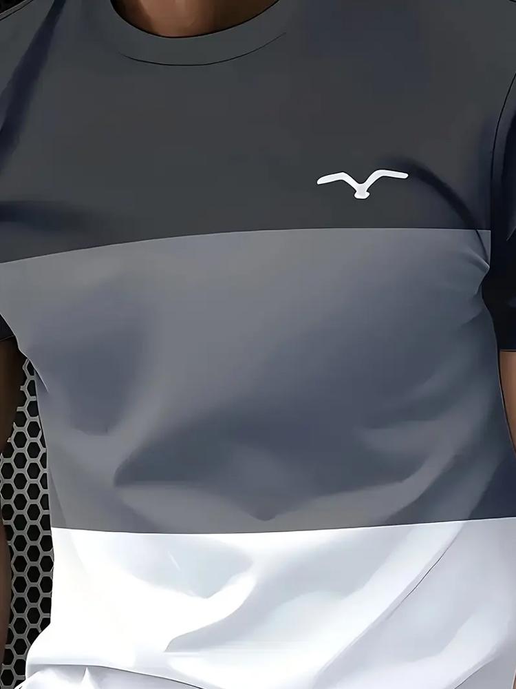 Modă 2024 Tricou Bărbătesc cu Imprimeu Color Blocking Casual Street Bărbați Gât Rotund Mânecă Scurtă Tricou