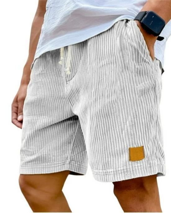 2025 Men's Retro Embroidered Logo Corduroy Drawstring Shorts