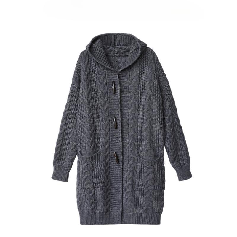 Spring Autumn Thick Sweater New Style Knitted Outerwear Women's Cardigans Medium Long Hooded Cardigan Sweater Coat