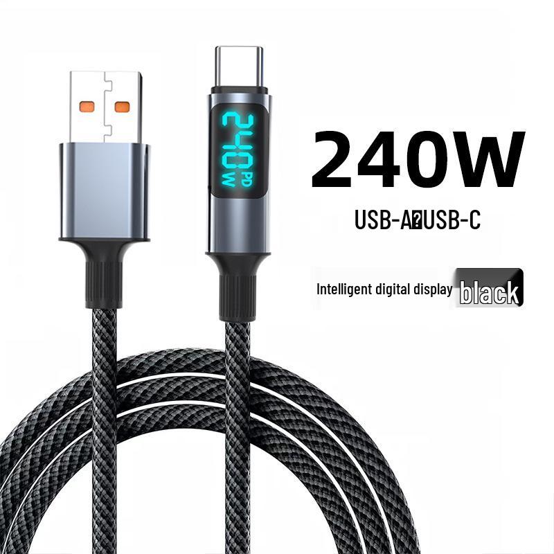 240W Dual Type-C Fast Charging Cable for Apple, Huawei, VIVO, OPPO, Xiaomi - Digital Display