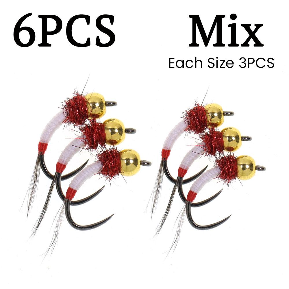 6PCS #14 #16 Barbless Brass Bead Head Nymph Fly Fishing Flies Fast Sinking Wet Fly For Trout Grayling Perch Bass