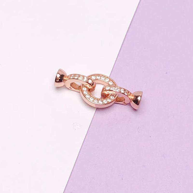 18k Gold-Plated S925 Sterling Silver Round Double Ring Pearl and Crystal Necklace Clasp for DIY Beading.