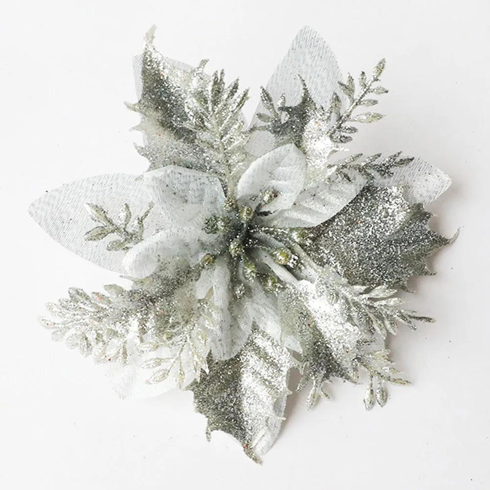 Christmas Poinsettia Glitter Flower Hanging Xmas Party Tree Decoration Home Decor Xmas Christmas Tree Ornaments