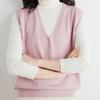 IHUASU Women's Autumn and Winter Loose V-neck Knitted Waistcoat Solid Colour Short Section Sleeve Head Sleeveless Outer Shoulders Vest